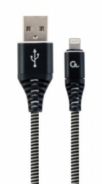 Gembird USB Male - Lightning Male Premium cotton braided 1m Black|White