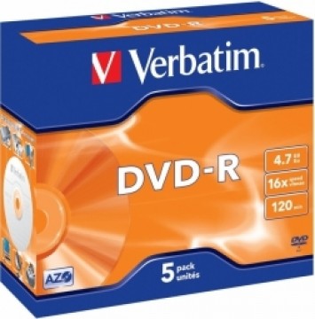 Matricas DVD-R AZO Verbatim 4.7GB 16x 5 Pack Jewel