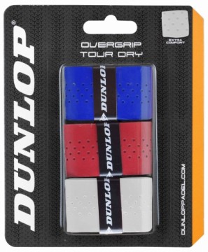 Padel bat overgrip DUNLOP TOUR DRY 3pcs. white/blue/red