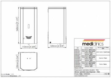 MEDICLINICS DJ0037AB Muilo Dozatorius, Nerūdijantis Plienas, Juoda Epoksidinė