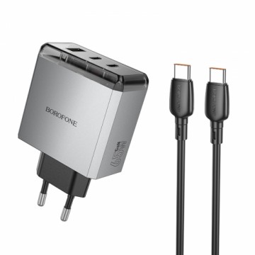 OEM Borofone Wall charger BN22 Lena GaN - 2xType C + USB - QC 3.0 PD 65W with Type C to Type C cable grey