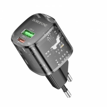 OEM Borofone Wall charger BN17 Sunlight - USB + Type C -  QC 3.0 PD 20W 3A black