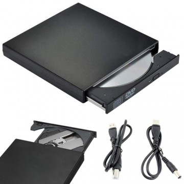 HQ RW3 Slim External USB 2.0 CD / DVD Rom Drive Reader with USB Cable Power Black