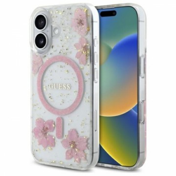 Guess GUHMP16SRBFGFGMP iPhone 16 6.1"     różowy|pink hardcase Resin Flower Glitter MagSafe