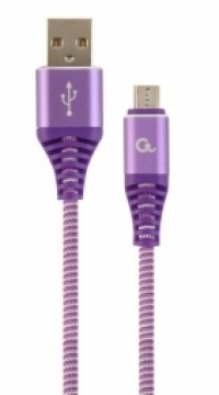 Gembird USB Male - Micro USB Male Premium cotton braided 2m Purple|White