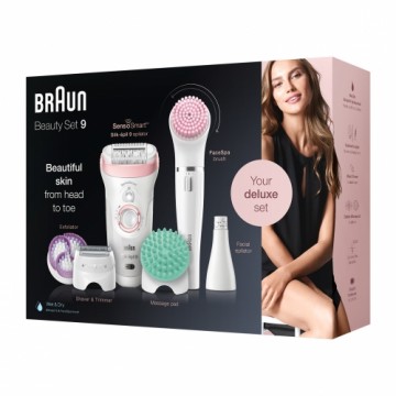 Braun Silk-épil 9 Silk-épil Beauty Set 9 9-985 Deluxe 7-in-1 Cordless Wet & Dry Hair Removal - Epilator, Shaver, Exfoliator, Cleansing Kit for Face & Body