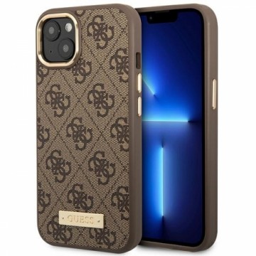 Guess GUHMP14SU4GPRW iPhone 14 | 15 | 13  6.1" brązowy|brown hard case 4G Logo Plate MagSafe