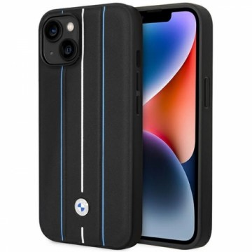 Etui BMW BMHCP14S22RVSK iPhone 14 6.1" czarny|black hardcase Leather Stamp Blue Lines