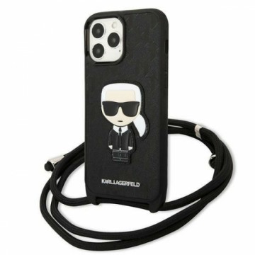 Karl Lagerfeld KLHCP13XCMNIPK iPhone 13 Pro Max 6,7" hardcase czarny|black Leather Monogram Patch and Cord Iconik