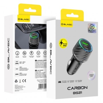 OEM Blavec Car charger BS21 Carbon - Type C + USB - PD 48W 3A (CCBS21C-CUB48) black