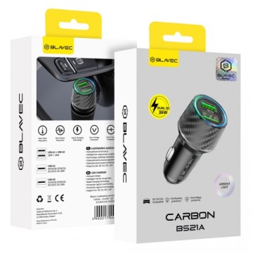 OEM Blavec Car charger BS21A Carbon - 2xUSB - QC 3.0 36W 3A (CCBS21AC-2UB3A) black