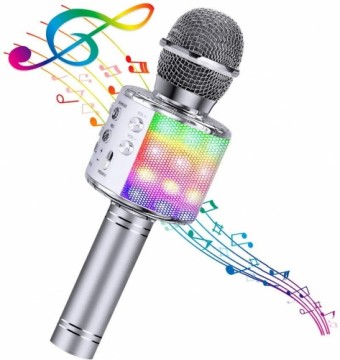 Bemi M85 Karaoke Mikrofonu Bērniem un Pieaugušajiem Ar Skaļruņiem & Ierakstu Micro SD USB Bluetooth Sudraba