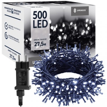 Ziemassvētku lampiņas Springos CL0543, 500 LED, auksti balta + auksti balta zibšņi, 27,5 m