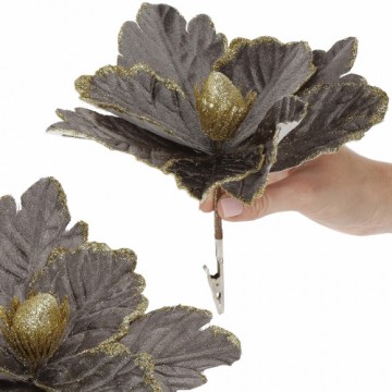 Bethlehem star, artificial flower with clip Springos CA1229 gray-gold with glitter