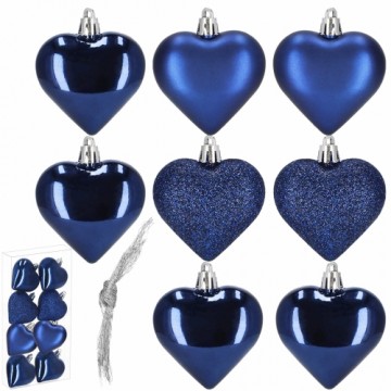 Christmas baubles Springos CA1158 8 pcs 7 cm heart-shaped, navy blue