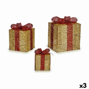 Christmas Decorations Set Metal Gift Box Red Golden (3 Units)