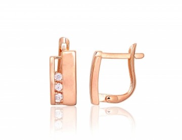 Gold earrings with 'english' lock #1201647(Au-R)_CZ, Red Gold 585°, Zirkons, 2.02 gr.