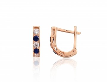 Gold earrings with 'english' lock #1201494(Au-R)_CZ+CZ-B, Red Gold 585°, Zirkons, 1.08 gr.