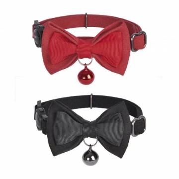 Collar set Dogness for cats 2 pcs (Genuine Leather Red|Fiber Black)