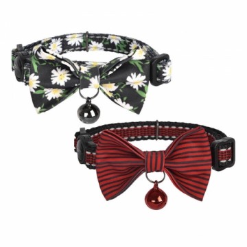 Collar set Dogness for cats 2 pcs (Daisy Black|Waterproof Red)