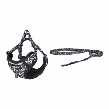 Dogness cat leash+harness walking set (black and white)