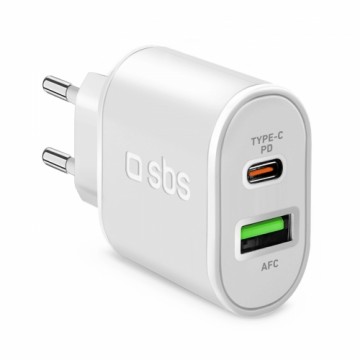 SBS TETRPD20W 20W USB-A USB-C Wall Charger with Power Delivery - White