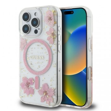 Guess GUHMP16LRBFGFGMP iPhone 16 Pro      6.3" różowy|pink hardcase Resin Flower Glitter MagSafe