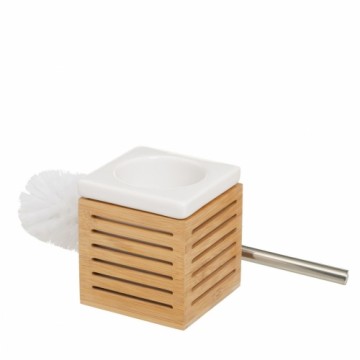 Toilet Brush White Natural Ceramic Bamboo Stainless steel 11 x 11 x 37 cm