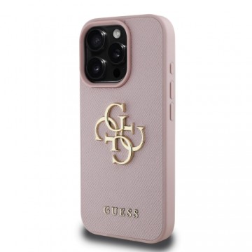 Guess PU Grained 4G Metal Logo Case for iPhone 16 Pro Pink