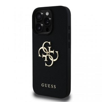 Guess PU Grained 4G Metal Logo Case for iPhone 16 Pro Max Black