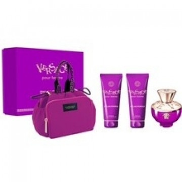 Versace Dylan Purple Dárková sada EDP 100 ml, tělové mléko 100 ml, sprchový gel 100 ml a kosmetická taštička