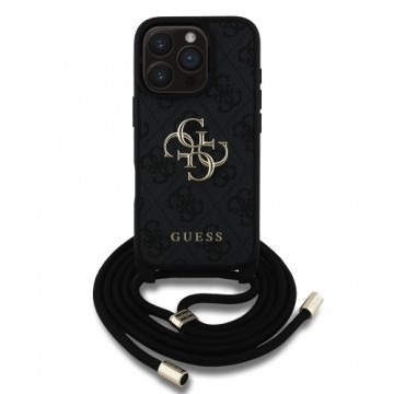 Guess PU 4G Metal Logo Crossbody Strap Case for iPhone 16 Pro Max Black