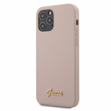 Guess GUHCP12LLSLMGLP iPhone 12 Pro Max 6,7" jasnoróżowy|light pink hardcase Silicone Script Gold Logo