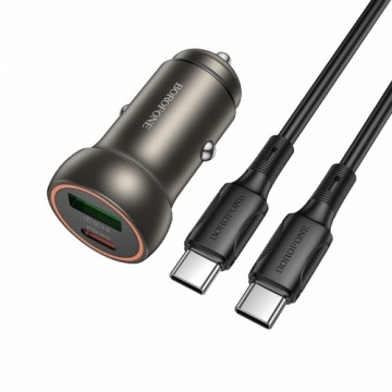 OEM Borofone Car charger BZ32A Fresh - USB + Type C - QC 3.0 PD 30W with Type C to Type C cable gold