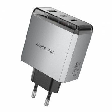 OEM Borofone Wall charger BN22 Lena GaN - 2xType C + USB - QC 3.0 PD 65W grey