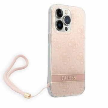 Guess GUOHCP14LH4STP iPhone 14 Pro 6,1" różowy|pink hardcase 4G Print Strap