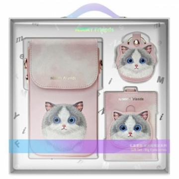 Nimmy Zestaw 3w1 torebka na telefon +     portfel + etui na lokalizator różowy|pink Big Eyed Pet 2.0 Cat