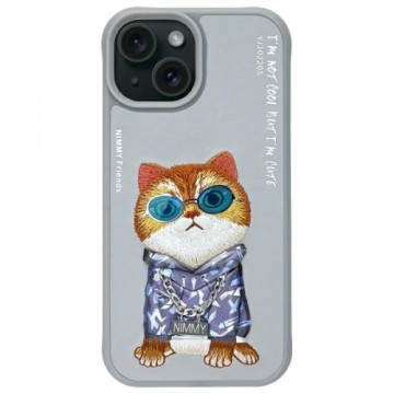 Nimmy etui iPhone 15 6.1" szary|gray      Glasses Cool Cat