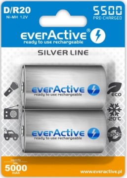 Rechargeable batteries everActive R20/D Ni-MH 5500 mAh ready to use